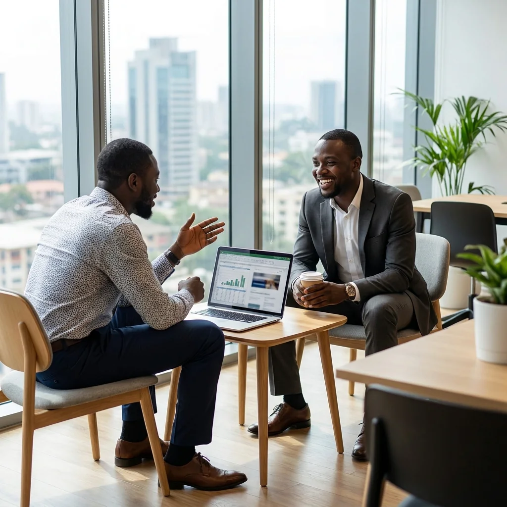 Business professionals discussing a project