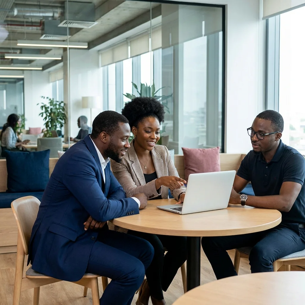 Business professionals discussing a digital project