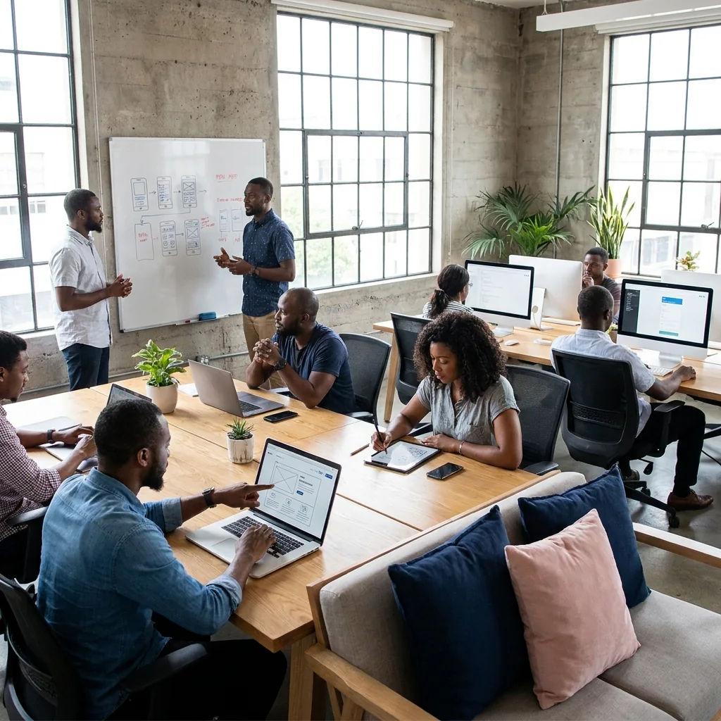 Creative professionals working in a modern office