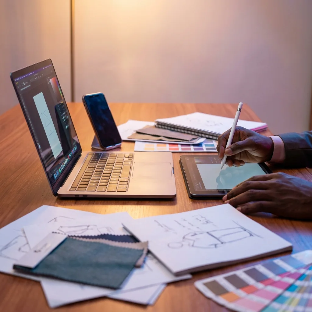 Hands interacting with a digital workspace