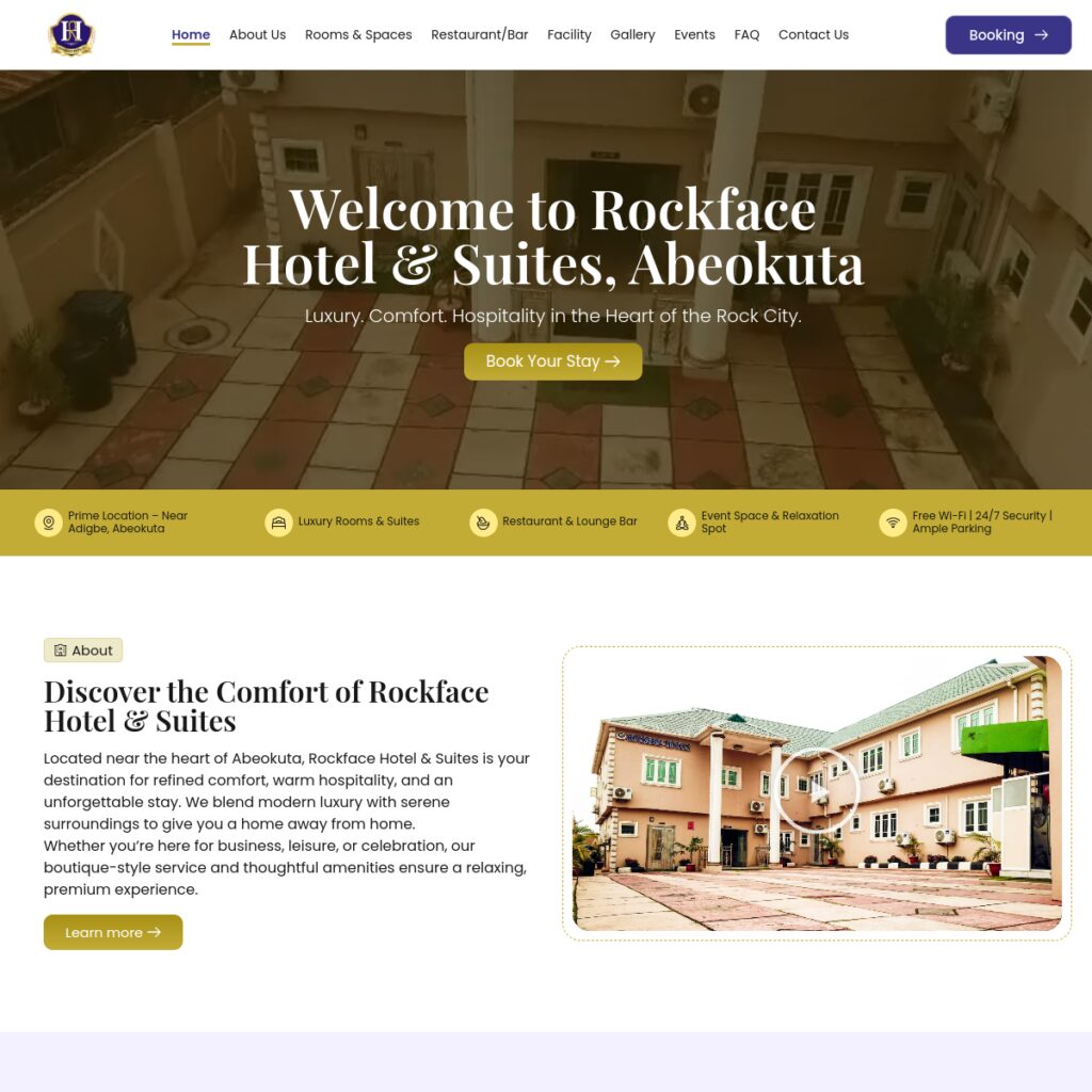 Rockface Hotel Nigeria website screenshot