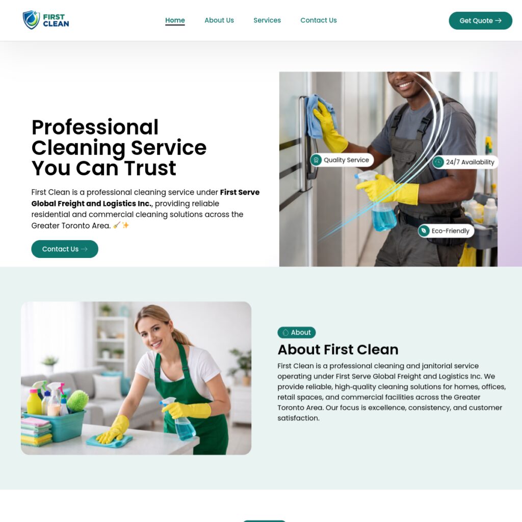 First Clean website screenshot