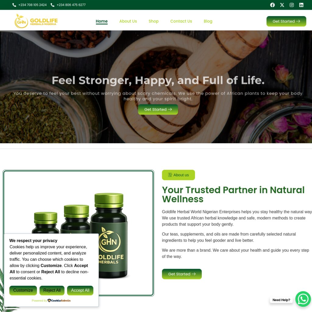 Goldlife Herbal website screenshot